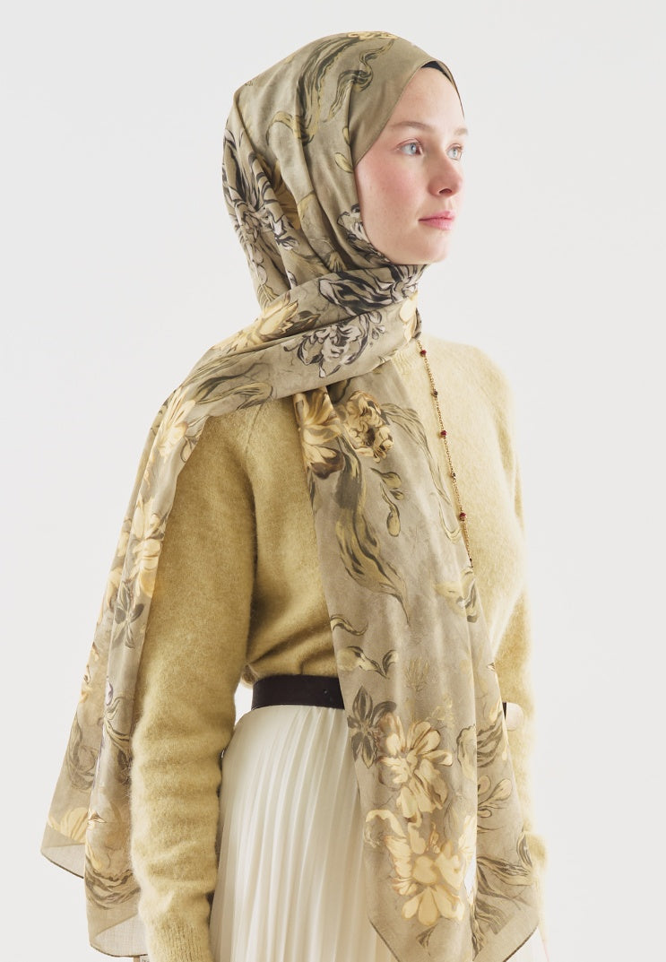 NORAH PATTERNED COTTON VISCOSE HIJAB SAGE GREEN