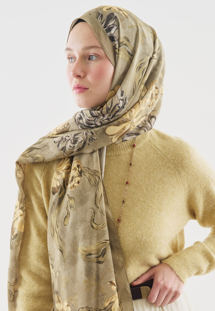 NORAH PATTERNED COTTON VISCOSE HIJAB SAGE GREEN