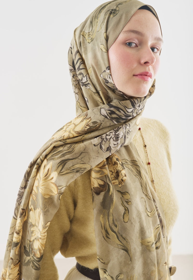 NORAH PATTERNED COTTON VISCOSE HIJAB SAGE GREEN