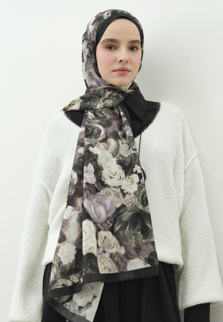 ROSE BREEZE PATTERNED COTTON VISCOSE HIJAB DEEP GREEN