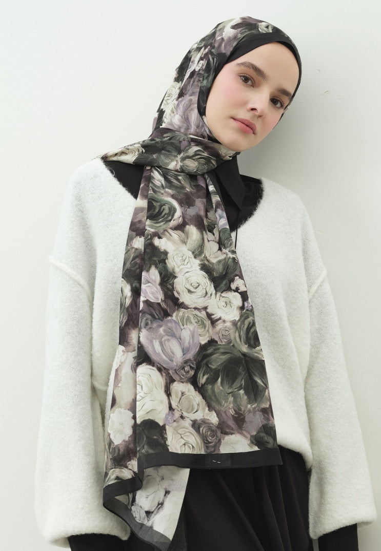 ROSE BREEZE PATTERNED COTTON VISCOSE HIJAB DEEP GREEN