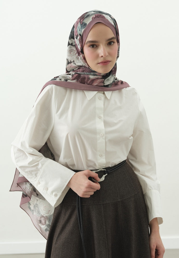 ROSE BREEZE PATTERNED COTTON VISCOSE HIJAB ROSE PINK