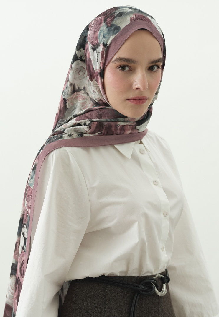 ROSE BREEZE PATTERNED COTTON VISCOSE HIJAB ROSE PINK