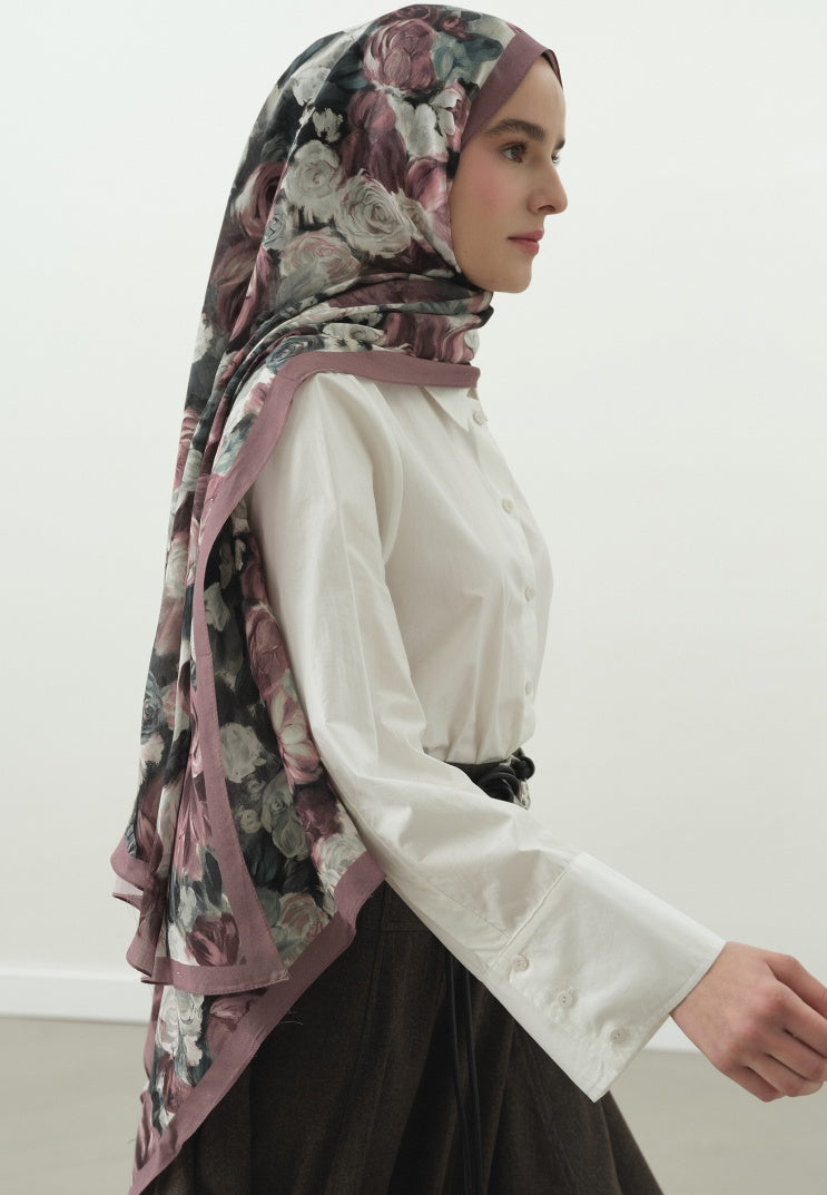 ROSE BREEZE PATTERNED COTTON VISCOSE HIJAB ROSE PINK