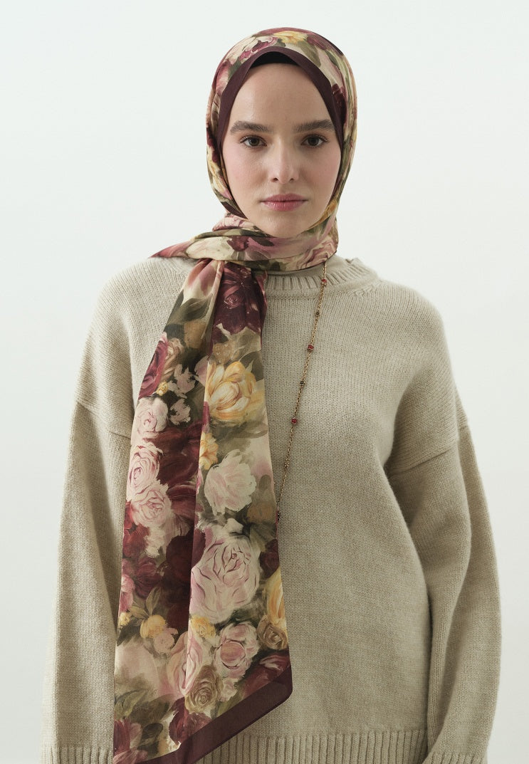 ROSE BREEZE PATTERNED COTTON VISCOSE HIJAB ROSE PINK