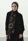 MIDNIGHT ROSE PATTERNED COTTON VISCOSE HIJAB BLACK