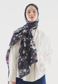 MIDNIGHT ROSE PATTERNED COTTON VISCOSE HIJAB MIDNIGHT BLUE