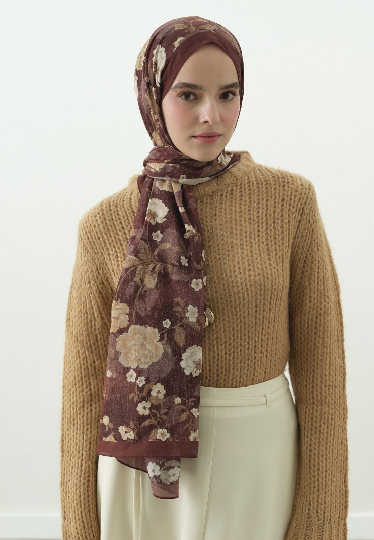 REVERIE PATTERNED COTTON VISCOSE HIJAB BURGUNDY