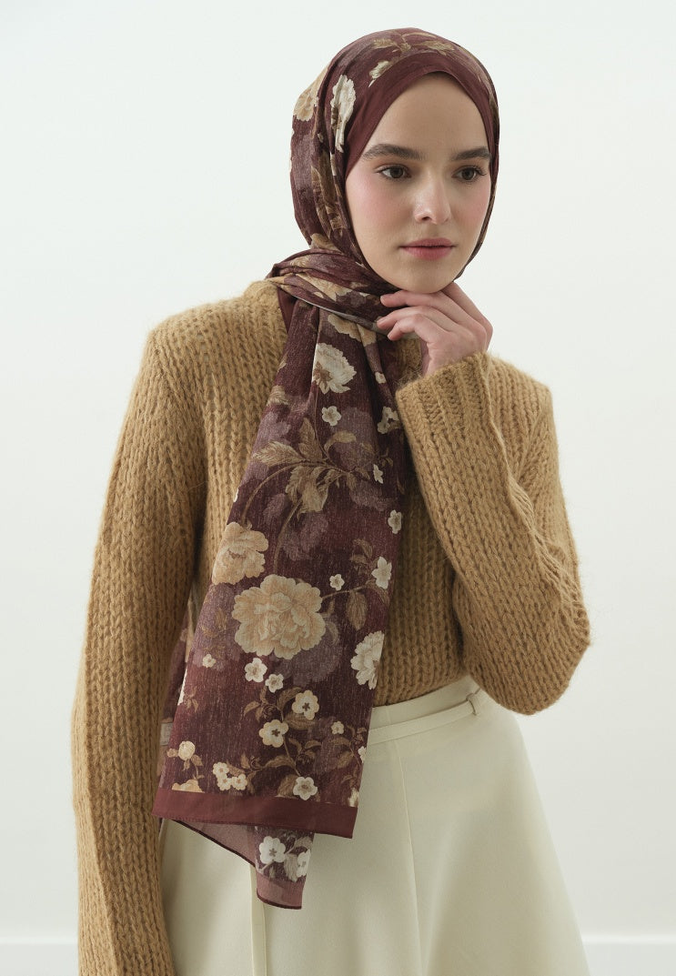 REVERIE PATTERNED COTTON VISCOSE HIJAB BURGUNDY