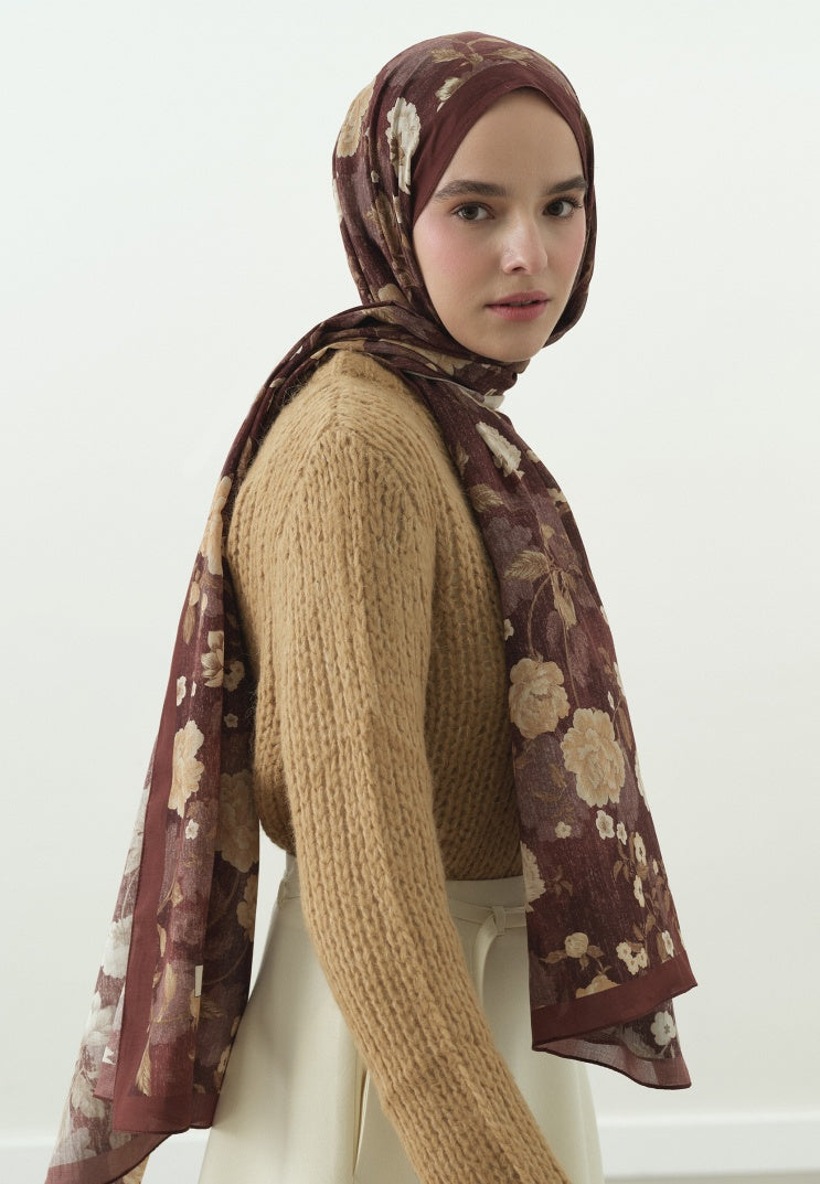 REVERIE PATTERNED COTTON VISCOSE HIJAB BURGUNDY