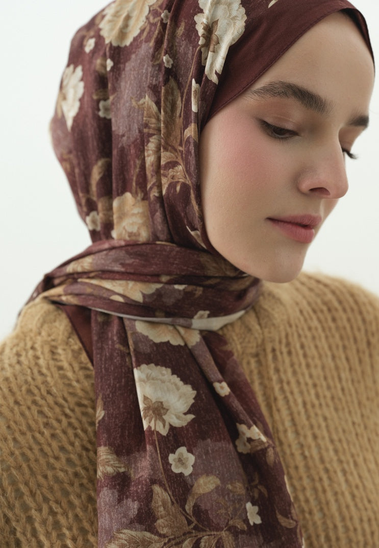 REVERIE PATTERNED COTTON VISCOSE HIJAB BURGUNDY