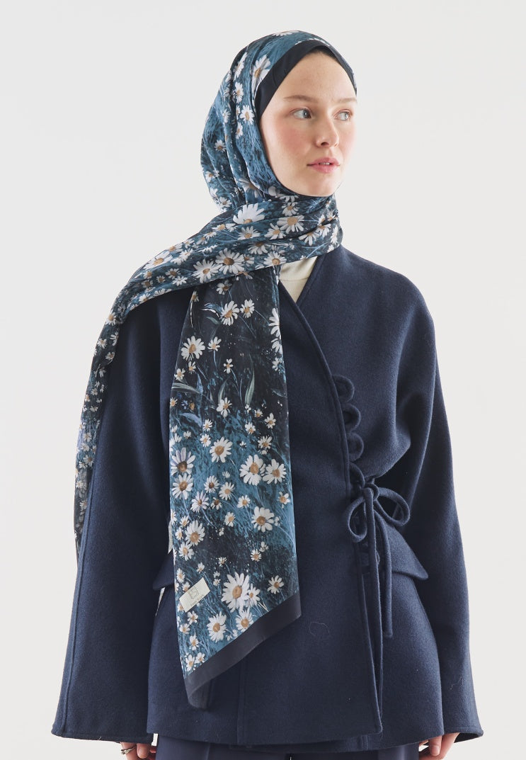 TINY DAISY PATTERNED COTTON VISCOSE HIJAB NAVY