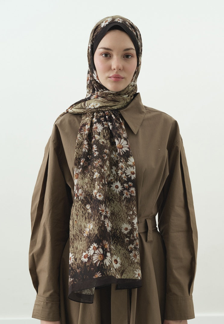 TINY DAISY PATTERNED COTTON VISCOSE HIJAB MINK