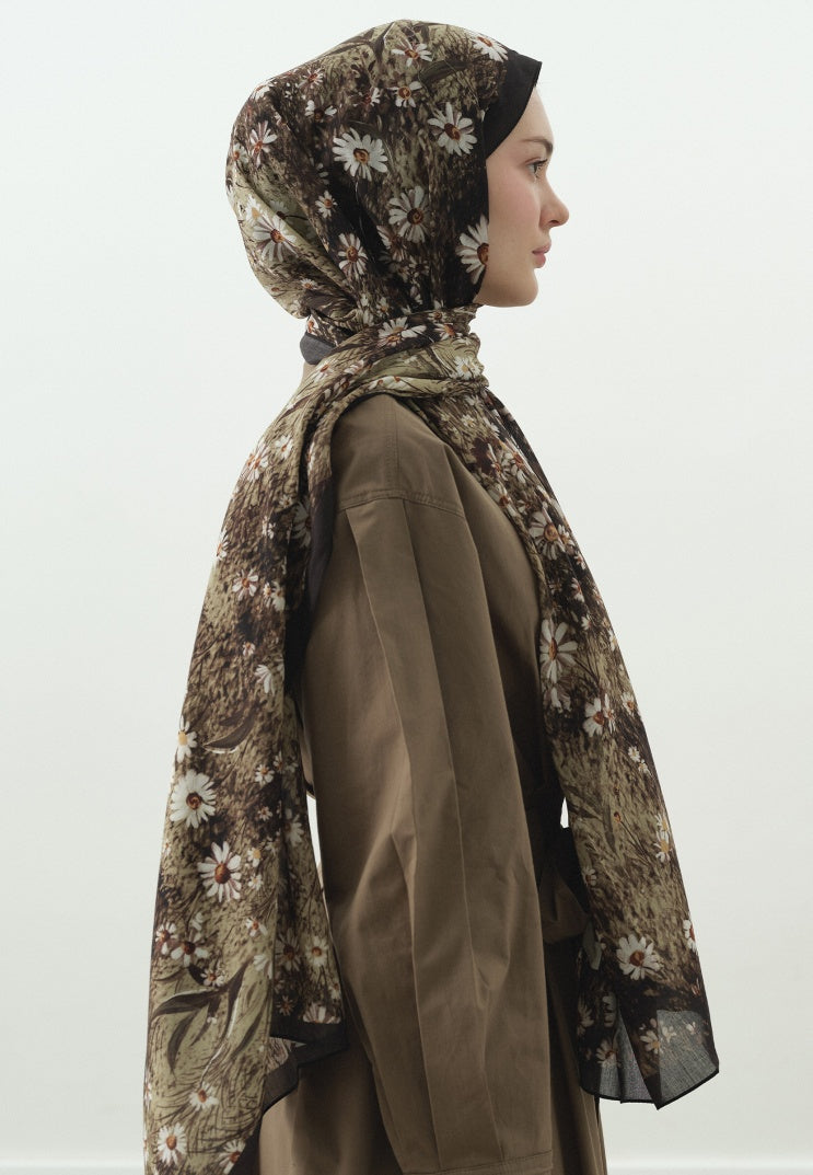TINY DAISY PATTERNED COTTON VISCOSE HIJAB MINK