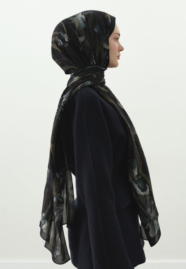 ZELINDA PATTERNED COTTON VISCOSE HIJAB BLACK