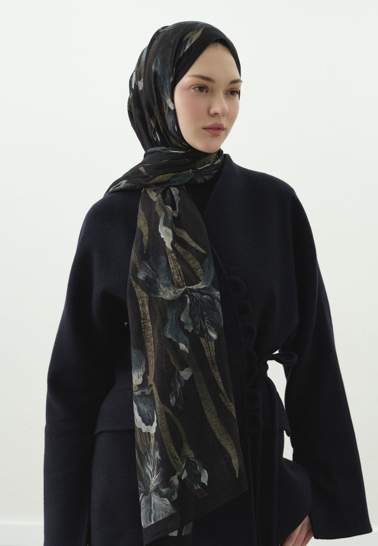 ZELINDA PATTERNED COTTON VISCOSE HIJAB BLACK