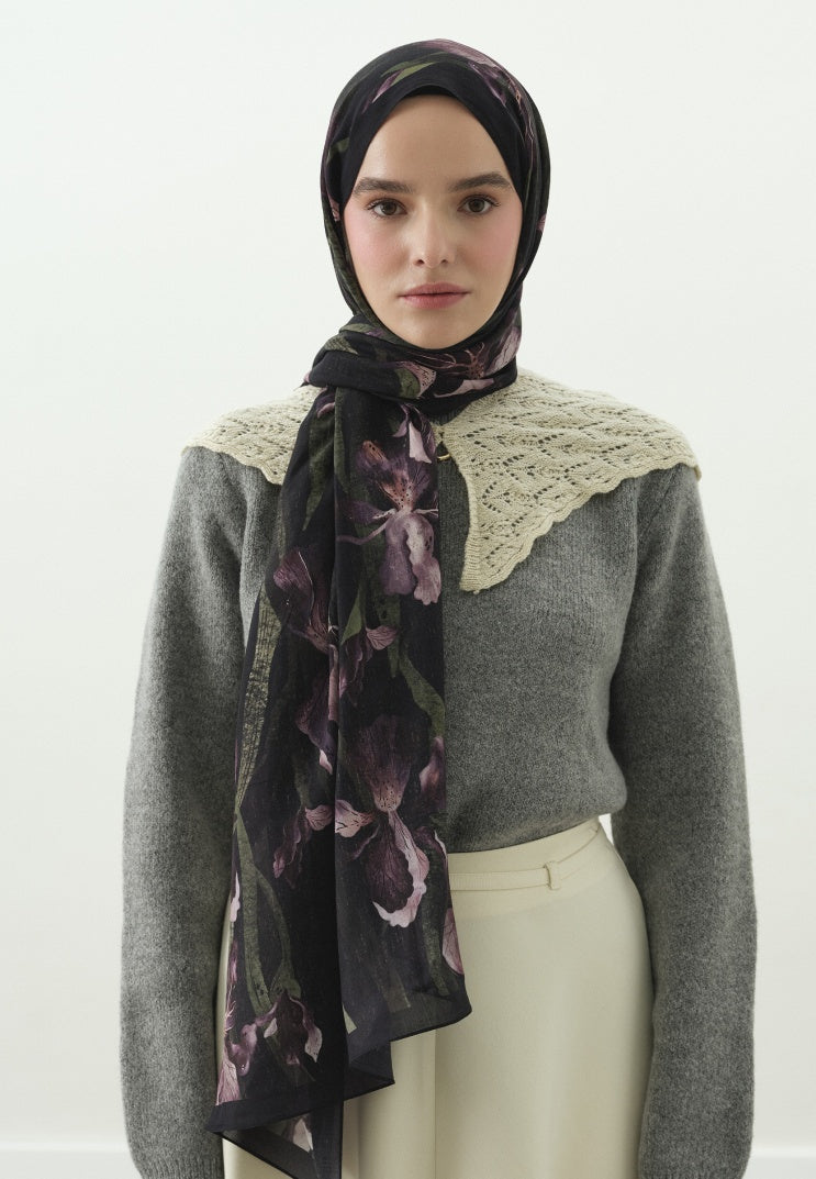ZELINDA PATTERNED COTTON VISCOSE HIJAB PLUM