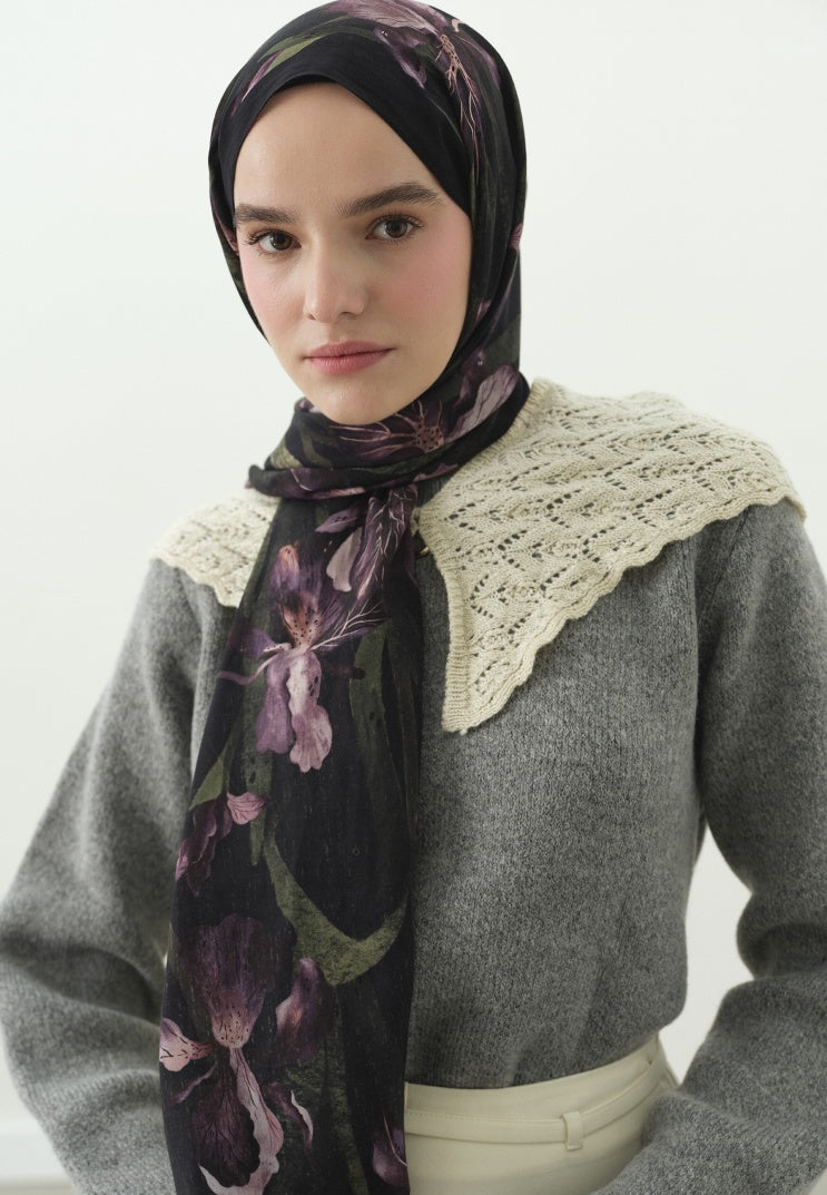 ZELINDA PATTERNED COTTON VISCOSE HIJAB PLUM