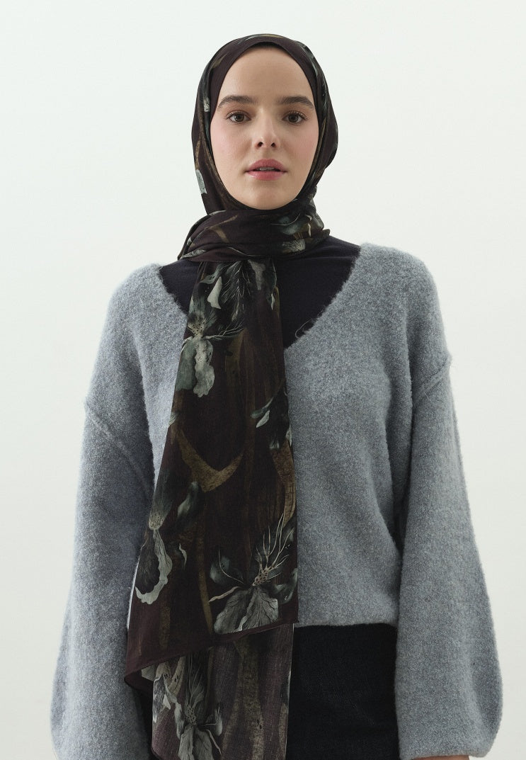 ZELINDA PATTERNED COTTON VISCOSE HIJAB DAMSON