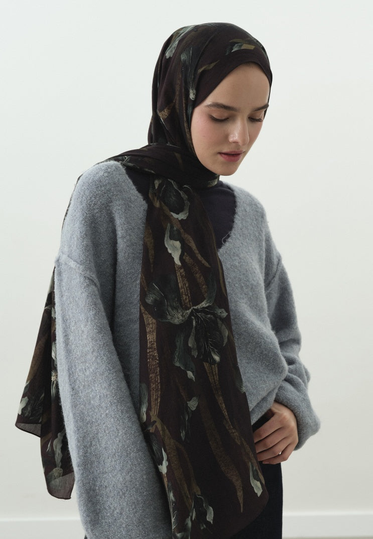 ZELINDA PATTERNED COTTON VISCOSE HIJAB DAMSON
