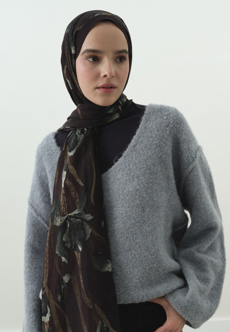 ZELINDA PATTERNED COTTON VISCOSE HIJAB DAMSON