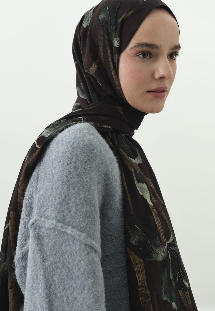 ZELINDA PATTERNED COTTON VISCOSE HIJAB DAMSON