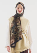 SOFT HIBISCUS PATTERNED COTTON VISCOSE HIJAB BLACK