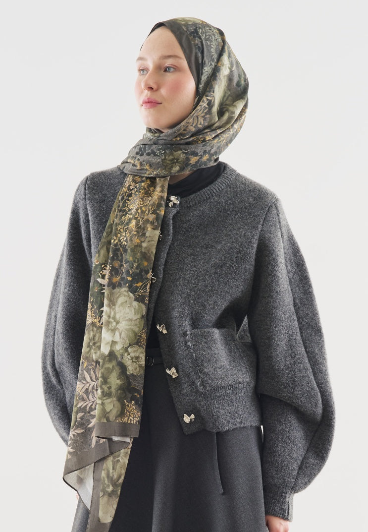 SOFT HIBISCUS PATTERNED COTTON VISCOSE HIJAB SMOKE