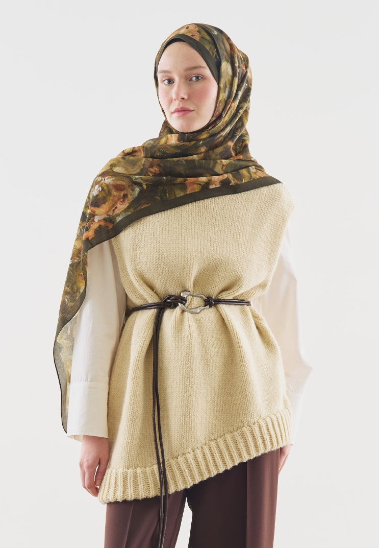 SWEET VANILLA PATTERNED COTTON VISCOSE HIJAB KHAKI
