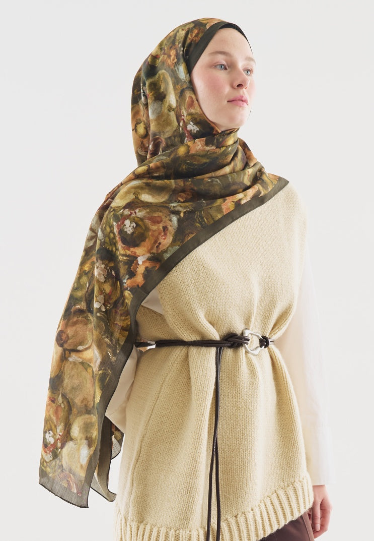 SWEET VANILLA PATTERNED COTTON VISCOSE HIJAB KHAKI