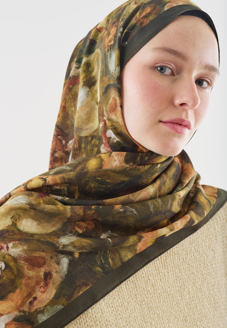 SWEET VANILLA PATTERNED COTTON VISCOSE HIJAB KHAKI