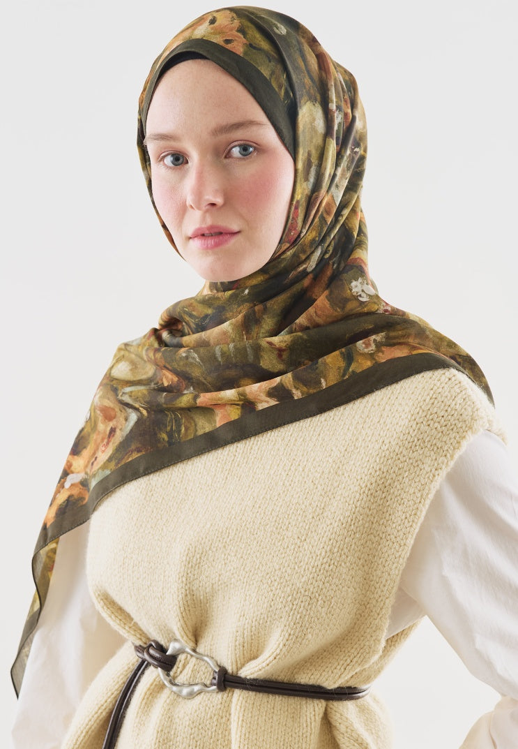 SWEET VANILLA PATTERNED COTTON VISCOSE HIJAB KHAKI