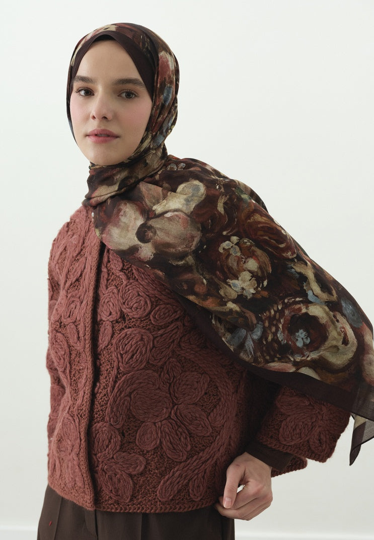 SWEET VANILLA PATTERNED COTTON VISCOSE HIJAB DARK BURGUNDY