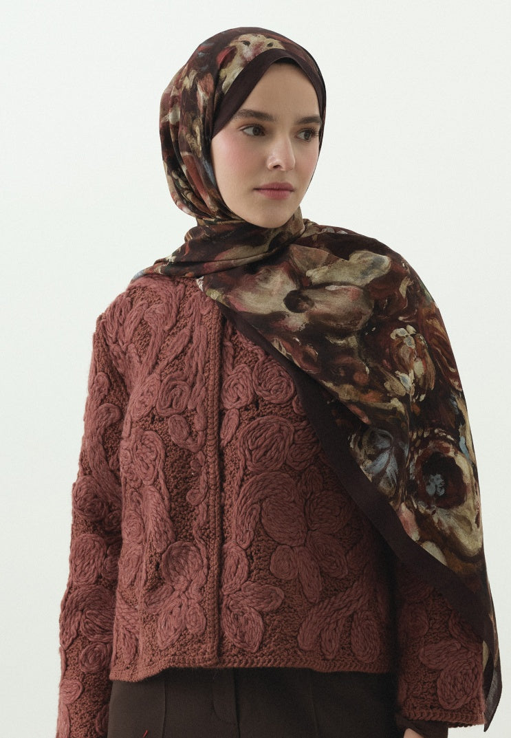 SWEET VANILLA PATTERNED COTTON VISCOSE HIJAB DARK BURGUNDY