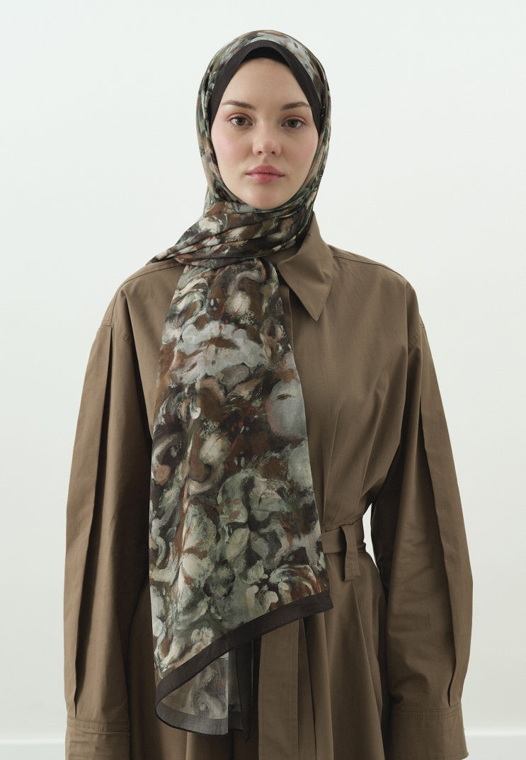 SWEET VANILLA PATTERNED COTTON VISCOSE HIJAB GREEN