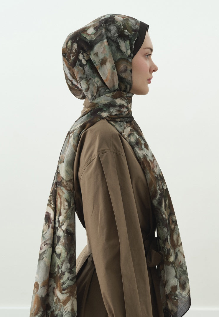 SWEET VANILLA PATTERNED COTTON VISCOSE HIJAB GREEN