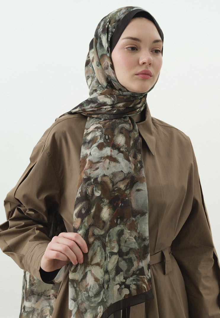 SWEET VANILLA PATTERNED COTTON VISCOSE HIJAB GREEN