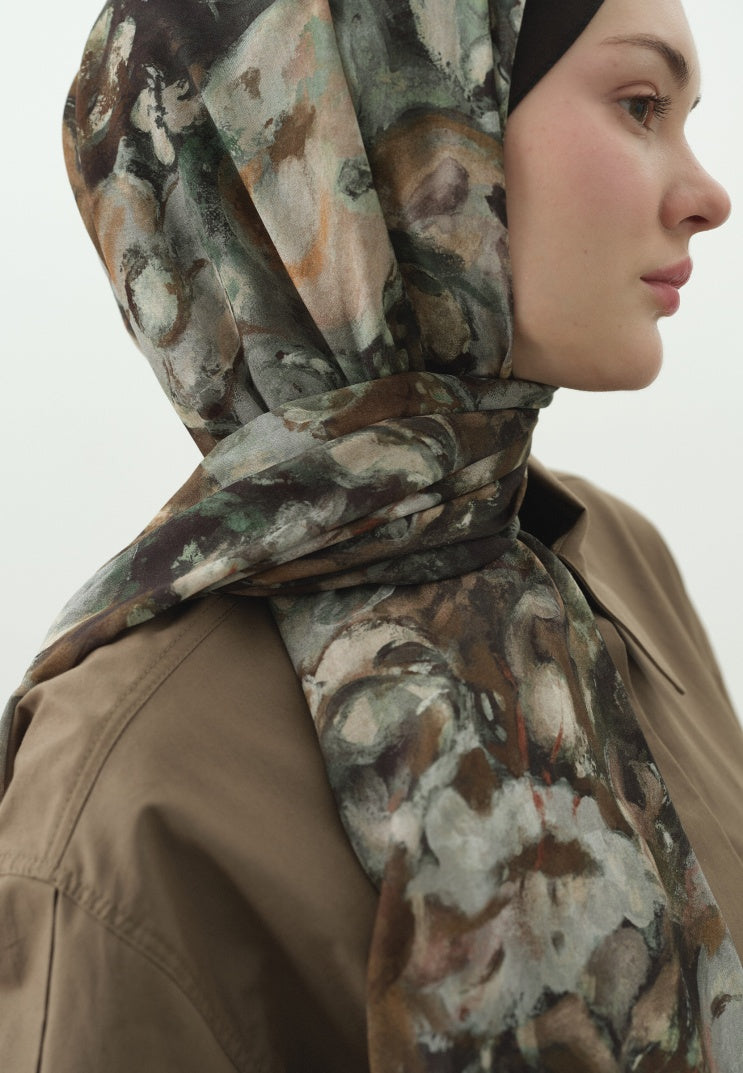 SWEET VANILLA PATTERNED COTTON VISCOSE HIJAB GREEN