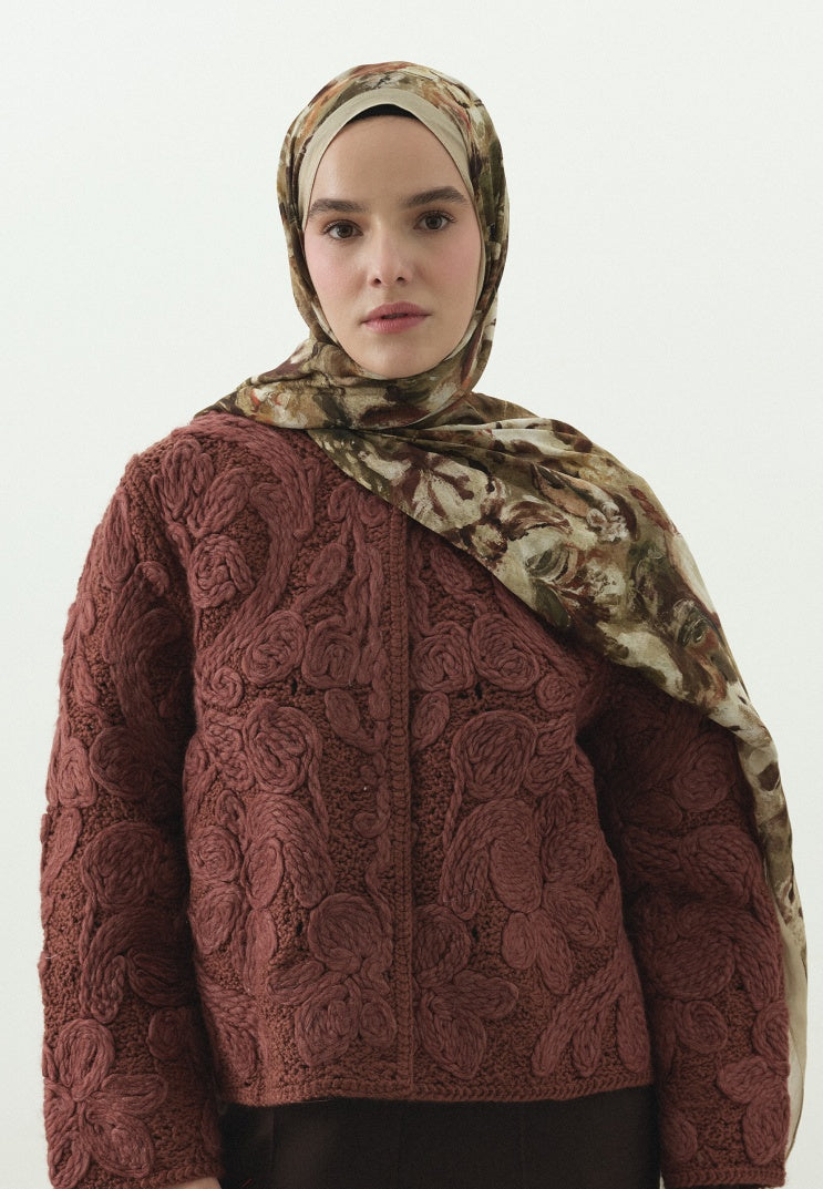 SWEET VANILLA PATTERNED COTTON VISCOSE HIJAB BEIGE