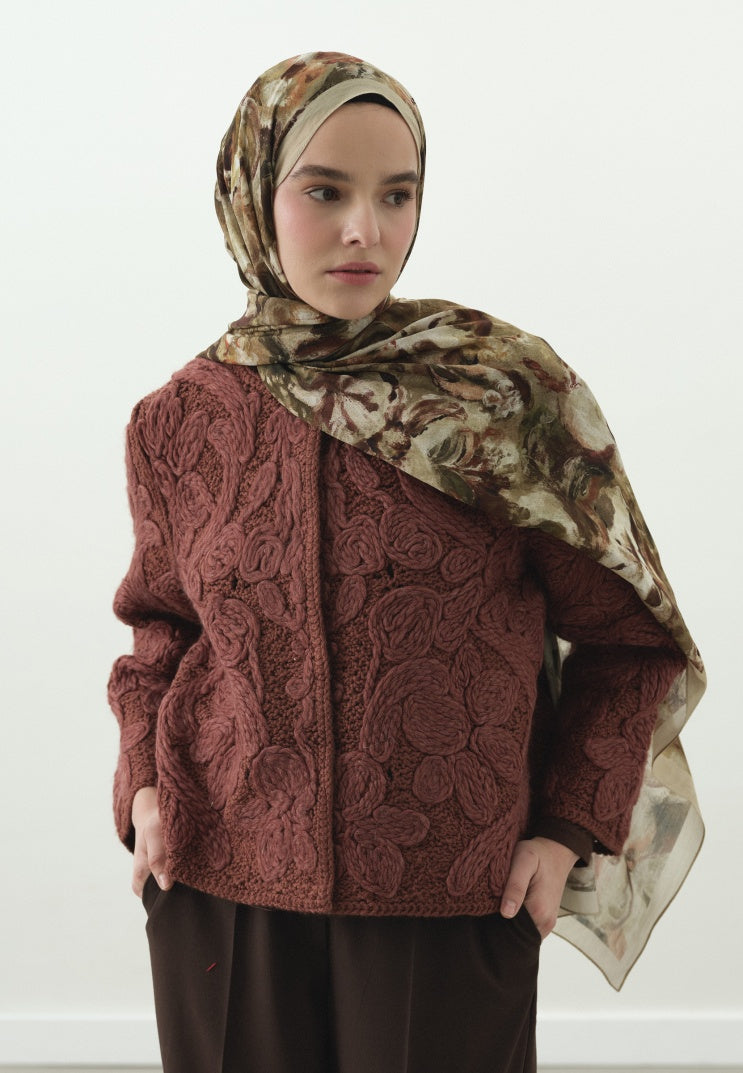 SWEET VANILLA PATTERNED COTTON VISCOSE HIJAB BEIGE