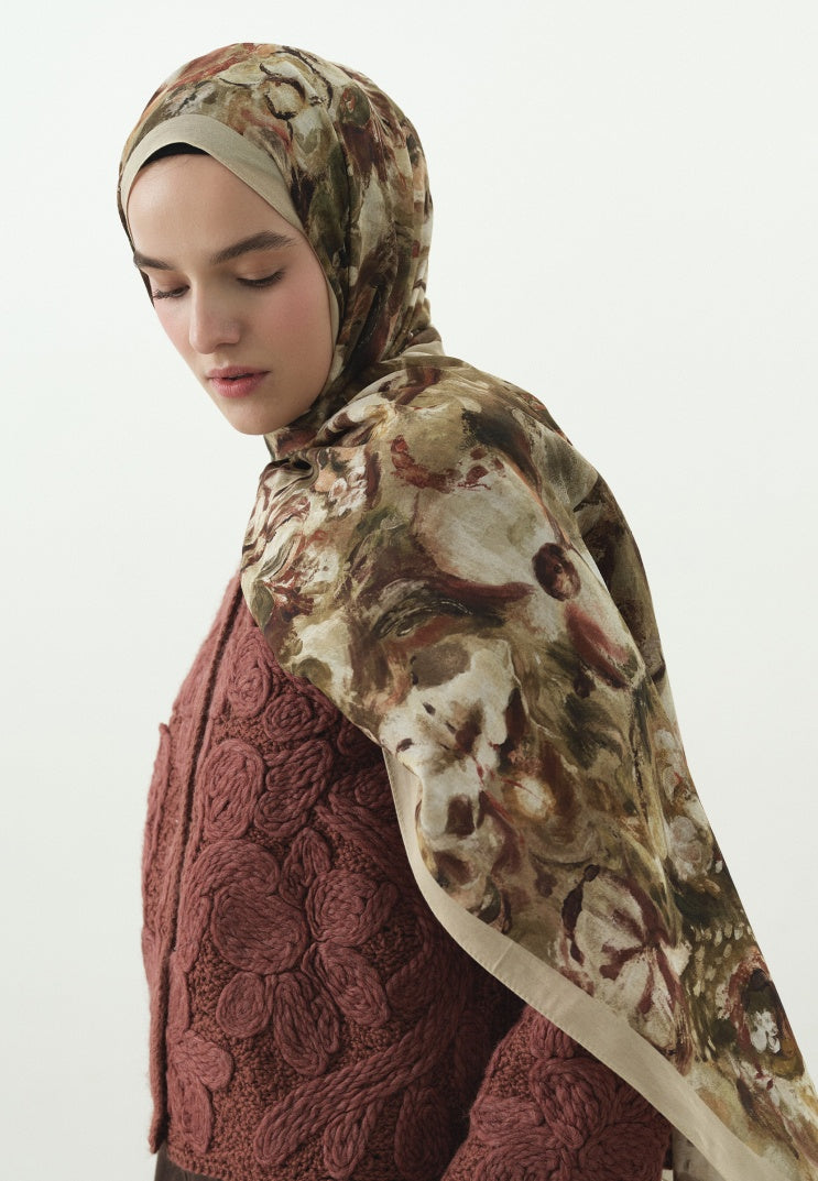 SWEET VANILLA PATTERNED COTTON VISCOSE HIJAB BEIGE