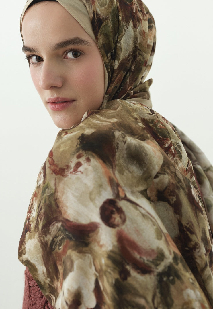 SWEET VANILLA PATTERNED COTTON VISCOSE HIJAB BEIGE