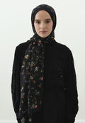 TINY BLOOMS PATTERNED COTTON VISCOSE HIJAB BLACK