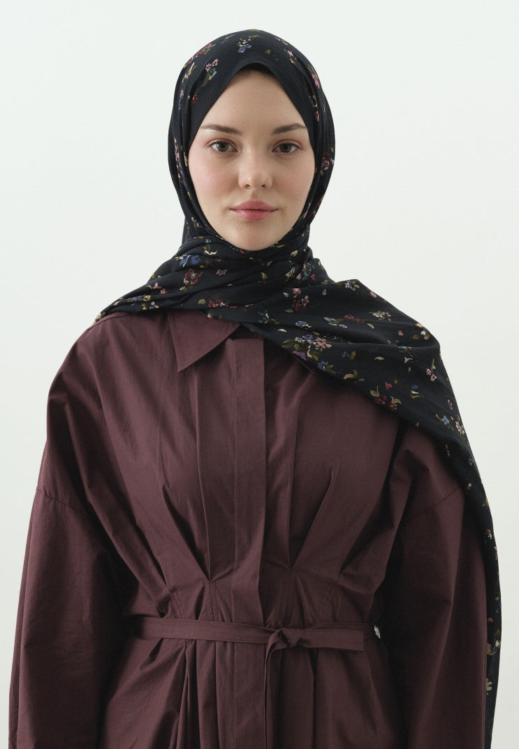 TINY BLOOMS PATTERNED COTTON VISCOSE HIJAB NAVY BLUE