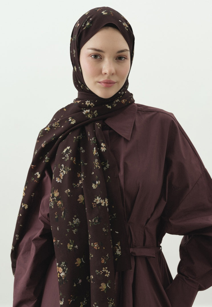 TINY BLOOMS PATTERNED COTTON VISCOSE HIJAB BURGUNDY