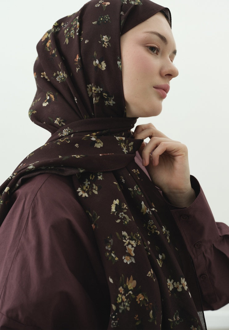 TINY BLOOMS PATTERNED COTTON VISCOSE HIJAB BURGUNDY