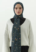 TINY BLOOMS PATTERNED COTTON VISCOSE HIJAB DENIM BLUE