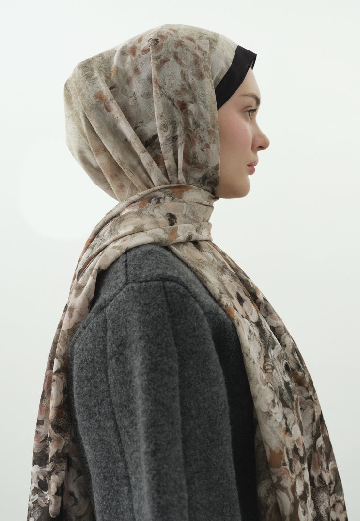 PEARLIE PATTERNED COTTON VISCOSE HIJAB BLACK