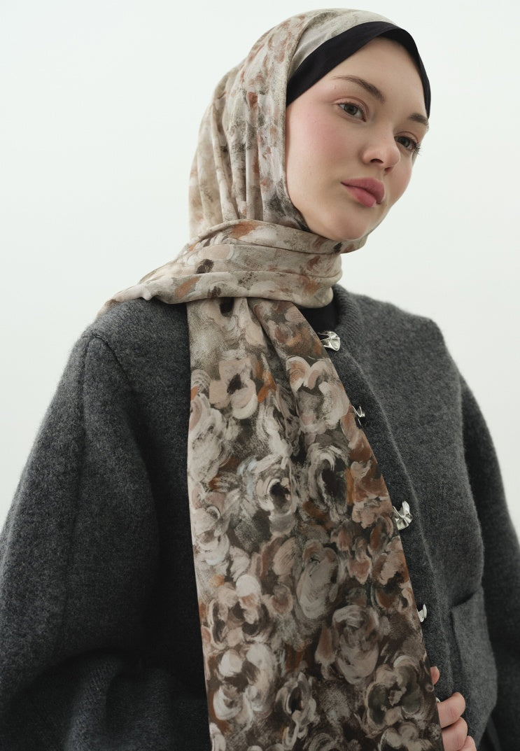 PEARLIE PATTERNED COTTON VISCOSE HIJAB BLACK