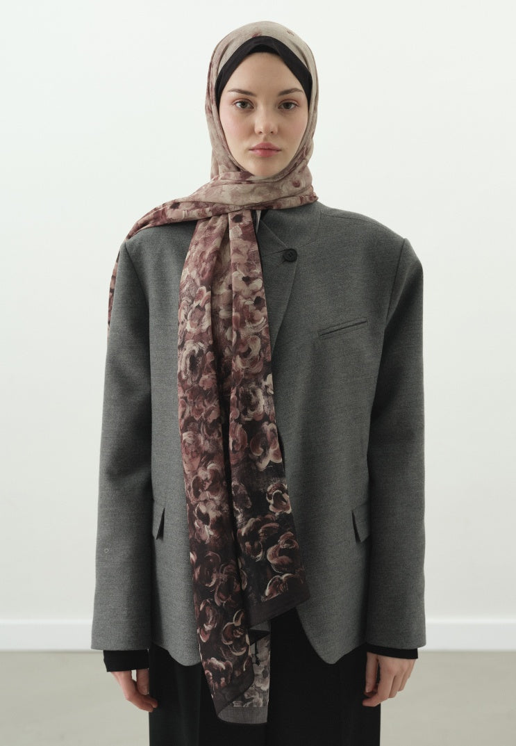 PEARLIE PATTERNED COTTON VISCOSE HIJAB PLUM